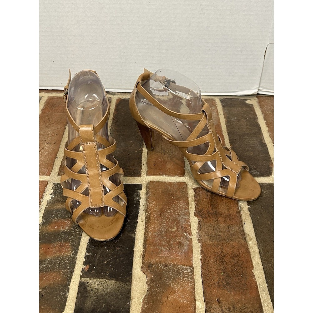 Via Spiga Tan‎ High Heel Leather Sandals Cage Strappy Buckle Open Toe Women's 8